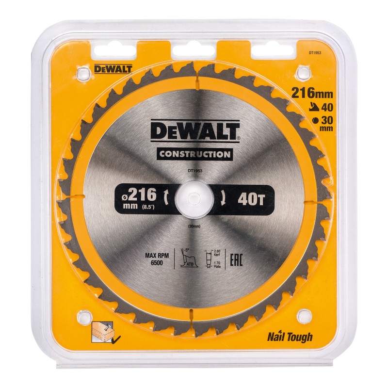 DEWALT DT1953 საჭრელი დისკი 216 X 30 X 40T (ხე / ხე-მასალა)